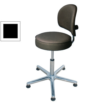 Drehhocker mit Rückenlehne, Kunstleder, Aluminium Fußkreuz mit Gleitern, mit Sitz in schwarz Drehhocker mit Rückenlehne, Kunstleder, Aluminium Fußkreuz mit Gleitern, mit Sitz in schwarz