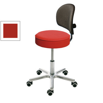 Drehhocker mit Rückenlehne, Kunstleder, Aluminium Fußkreuz mit Rollen, mit Sitz in feuerrot Drehhocker mit Rückenlehne, Kunstleder, Aluminium Fußkreuz mit Rollen, mit Sitz in feuerrot