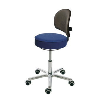 Drehhocker mit Rückenlehne, Kunstleder, Aluminium Fußkreuz mit Rollen, mit Sitz in atollblau