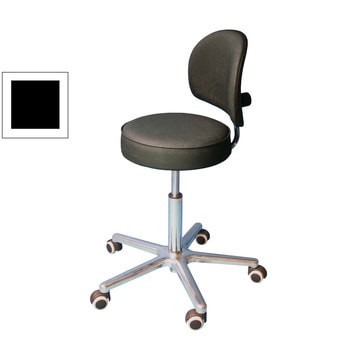 Drehhocker mit Rückenlehne, Kunstleder, Aluminium Fußkreuz mit Rollen, mit Sitz in schwarz Drehhocker mit Rückenlehne, Kunstleder, Aluminium Fußkreuz mit Rollen, mit Sitz in schwarz