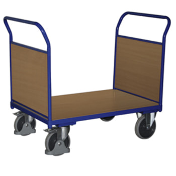 Transportwagen - Doppelstirnwand, Holzwände - Ladefläche 500 x 850 mm (BxT) - Traglast 400 kg - enzianblau