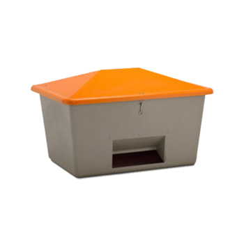 Streugutbehälter für Streusalz, Winterstreumittel, Futtermittel, mit Entnahmeöffnung, 1.500 l Volumen, 1.040 x 1.840 x 1.430 mm (HxBxT), grau/orange