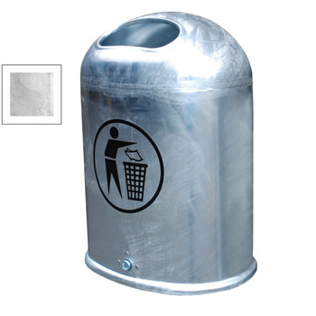 Ovaler Abfallbehälter für Wand-/Pfostenmontage - 45 l - mit Aufkleber - verzinkt Verzinkt
