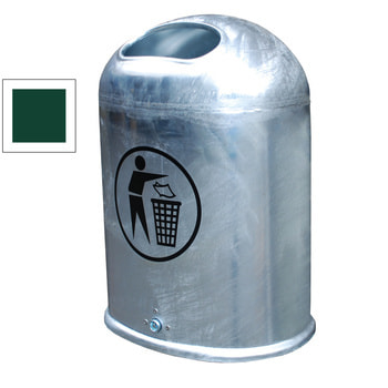 Ovaler Abfallbehälter für Wand-/Pfostenmontage - 45 l - mit Aufkleber - moosgrün RAL 6005 Moosgrün