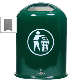 Ovaler Abfallbehälter mit Federklappe - mit Aufkleber - Pfosten-/Wandmontage - 45l - Eisenglimmer DB 703 Eisenglimmer