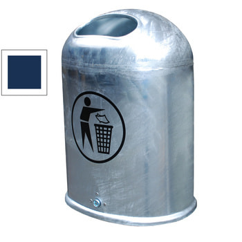 Ovaler Abfallbehälter für Wand-/Pfostenmontage - 45 l - mit Aufkleber - kobaltblau RAL 5013 Kobaltblau
