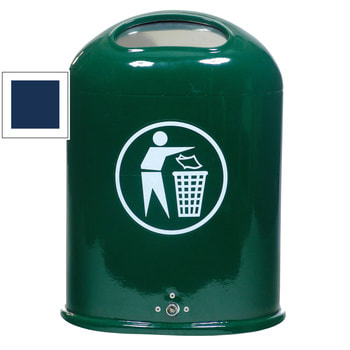 Ovaler Abfallbehälter mit Federklappe - mit Aufkleber - Pfosten-/Wandmontage - 45l - kobaltblau RAL 5013 Kobaltblau