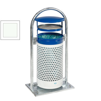 Abfallbehälter mit Ascher - 65 l - für Außeneinsatz - 580x380x1280mm - blau/weiß RAL 9016 Verkehrsweiß