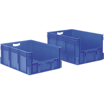 Euro-Stapelbehälter - Volumen 132 l - 60 kg - 320 x 600 x 800 mm (HxBxT) - Öffnung Stirnseite - blau 132,00 l