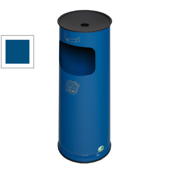 Abfallsammler - schwarzer Ascheraufsatz - rund - Volumen 17 l - 610 x 250 x 250 mm (HxBxT) - enzianblau RAL 5010 Enzianblau