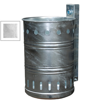 Runder Abfallbehälter für Wand u. Pfostenmontage - 35 l - Korpus gelocht - verzinkt Verzinkt
