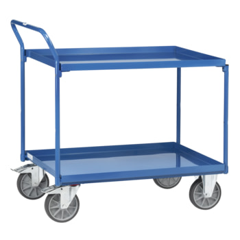 Fetra Tischwagen mit Wannen - Traglast 400 kg - Ladefläche 500 x 850 mm (BxT) - 2 Etagen - senkrechter Griff