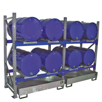 Fassregal mit Auffangwanne - für 4 x 200 Liter Fässer - 2 Etagen - Anbauregal Anbauregal