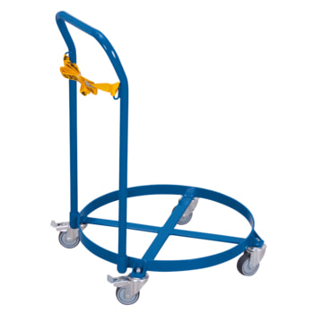 Fassroller für 200 l Fässer - mit Schiebebügel - Tragkraft 250 kg - Durchmesser 610 mm - enzianblau mit Schiebebügel