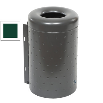 Runder Abfallbehälter - genopptes Stahlblech - Bodenentleerung - 50 l - moosgrün RAL 6005 Moosgrün