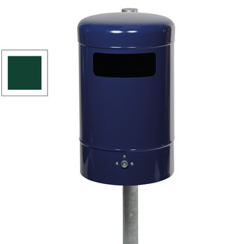 Runder Abfallbehälter mit Haube - Stahlblech - Bodenentleerung - 50 l - moosgrün RAL 6005 Moosgrün