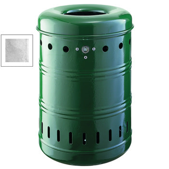 Runder Abfallbehälter mit Springdeckel - 35 l - Behälter gelocht - Wand- oder Pfostenmontage - verzinkt Verzinkt