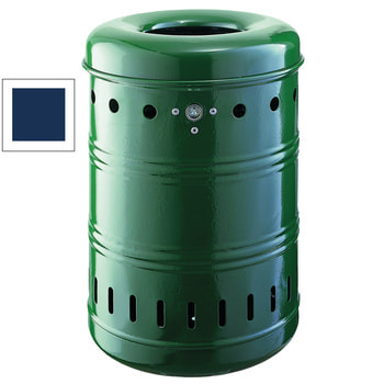 Runder Abfallbehälter mit Springdeckel - 35 l - Behälter gelocht - Wand- oder Pfostenmontage - kobaltblau RAL 5013 Kobaltblau