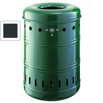 Runder Abfallbehälter mit Springdeckel - 35 l - Behälter gelocht - Wand- oder Pfostenmontage - anthrazitgrau RAL 7016 Anthrazitgrau