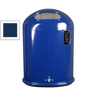 Ovaler Abfallbehälter mit Federklappe - mit Ascher - 45 l - Pfosten- oder Wandmontage - kobaltblau RAL 5013 Kobaltblau