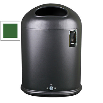 Ovaler Abfallbehälter mit Ascher - 45 l - Pfosten- oder Wandmontage - smaragdgrün RAL 6001 Smaragdgrün