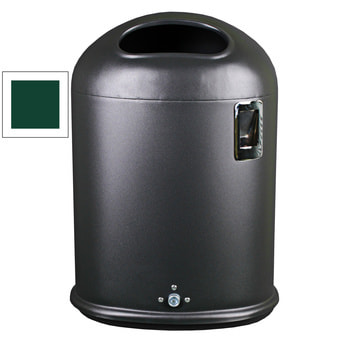 Ovaler Abfallbehälter mit Ascher - 45 l - Pfosten- oder Wandmontage - moosgrün RAL 6005 Moosgrün