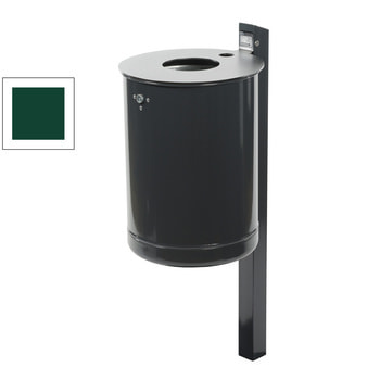 Abfallbehälter mit Pfosten - Edelstahldeckel - 50 l - mit Ascher - moosgrün RAL 6005 Moosgrün | RAL 6005 Moosgrün