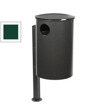 Abfallbehälter mit Pfosten und Deckel - 50 l - moosgrün RAL 6005 Moosgrün