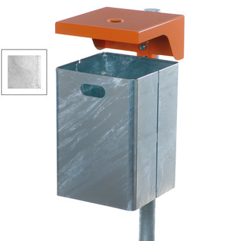 Abfallbehälter rechteckig, mit Haube - Wand- oder Pfostenbefestigung - mit Ascher - 40 l - verzinkt Verzinkt | Verzinkt