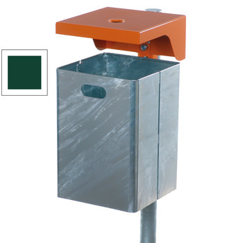 Abfallbehälter rechteckig, mit Haube - Wand- oder Pfostenbefestigung - mit Ascher - 40 l - moosgrün RAL 6005 Moosgrün | RAL 6005 Moosgrün