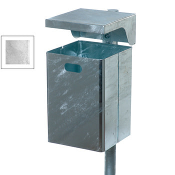 Abfallbehälter rechteckig, mit Haube - Wand- oder Pfostenbefestigung - 50 l - verzinkt Verzinkt | Verzinkt