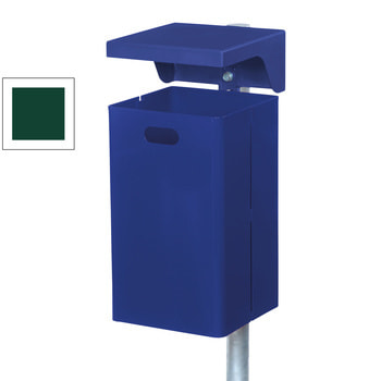 Abfallbehälter rechteckig, mit Haube - Wand- oder Pfostenbefestigung - 50 l - moosgrün RAL 6005 Moosgrün | RAL 6005 Moosgrün