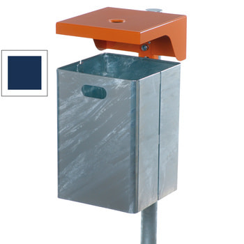 Beispielabbildung Abfallbehälter mit Haube und Ascher, hier mit feuerverzinktem Behälter und Haube in Gelborange (RAL 2000)