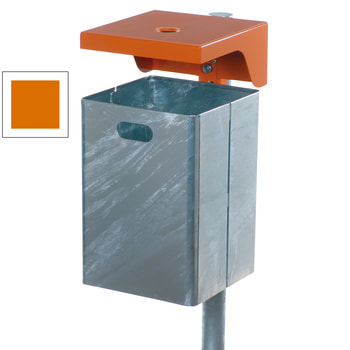 Abfallbehälter rechteckig, mit Haube - Wand- oder Pfostenbefestigung - mit Ascher - 40 l - gelborange RAL 2000 Gelborange | RAL 2000 Gelborange