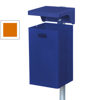 Beispielabbildung Abfallbehälter mit Haube, hier in Kobaltblau (RAL 5013), Pfosten nicht im Lieferumfang enthalten