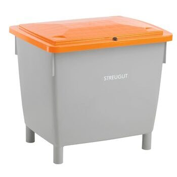 HDPE Universalbehälter für Streugut und andere Stoffe, robust und abschließbar, 400 l Volumen, 930 x 945 x 725 mm (HxBxT), grau/orange