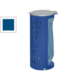 Müllsackhalter - offen - gelochter Korpus - rund - Volumen 80 l - 850 x 380 x 440 mm (HxBxT) - enzianblau RAL 5010 Enzianblau | offen