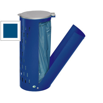 Müllsackhalter - mit Klapptür - gelochter Korpus - rund - Volumen 80 l - 850 x 380 x 440 mm (HxBxT) - enzianblau RAL 5010 Enzianblau | mit Klapptür