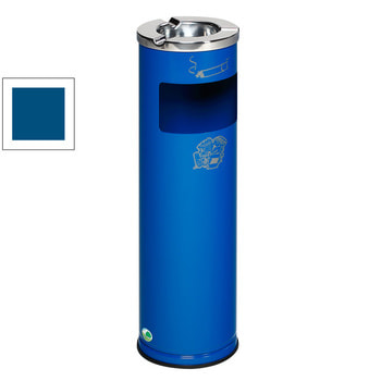 Abfallbehälter mit Aschenbecher, Abfallsammler mit Ascher, 660 mm Höhe, 200 mm Durchmesser, Mülleimer 12 l Volumen, enzianblau RAL 5010 Enzianblau