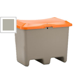Streugutbehälter für Streusalz, Futtermittel, mit Staplersockel (Einfahrtaschen), 200 l Volumen, 690 x 890 x 600 mm (HxBxT), grau/orange, aus GFK Grau