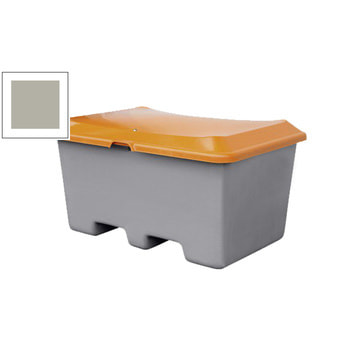 Streugutbehälter für Streusalz, Futtermittel, mit Staplersockel (Einfahrtaschen), 400 l Volumen, 680 x 1.210 x 820 mm (HxBxT), grau/orange, aus GFK Grau