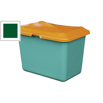 Streugutbehälter für Streusalz, Winterstreumittel, Futtermittel, 100 l Volumen, 340 x 890 x 600 mm (HxBxT), GFK, grün/orange Grün