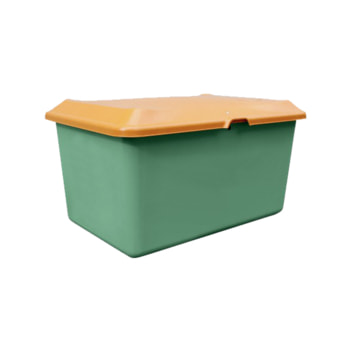 Streugutbehälter für Streusalz, Winterstreumittel, Futtermittel, 400 l Volumen, 670 x 1.210 x 820 mm (HxBxT), GFK, grün/orange
