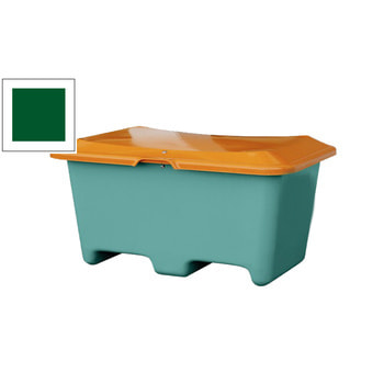 Streugutbehälter für Streusalz, Futtermittel, mit Staplersockel (Einfahrtaschen), 400 l Volumen, 680 x 1.210 x 820 mm (HxBxT), grün/orange, aus GFK Grün