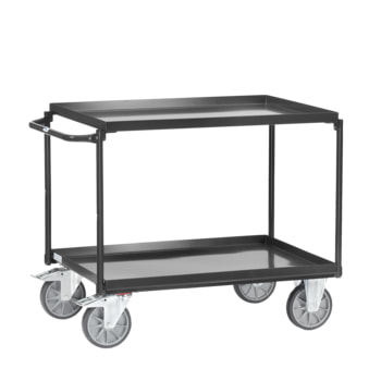 Beispielabbildung Tischwagen mit Stahlwannen: hier in der Ausführung mit 2 Etagen, Ladefläche 700 x 1.000 mm