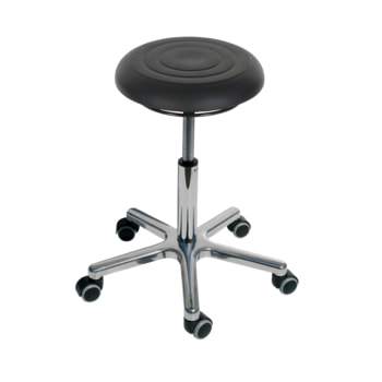 Arbeitshocker, PU Schaum soft, Aluminium Fußkreuz mit Rollen Arbeitshocker, PU Schaum soft, Aluminium Fußkreuz mit Rollen