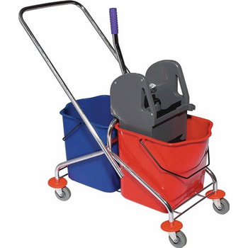 Reinigungswagen, Putzwagen, Doppelfahreimer, Clean Trolley, 2 x 27 l Volumen mit Schubstage und 4 Lenkrollen, Doppelbacken-Mopp-Presse mit Hebel