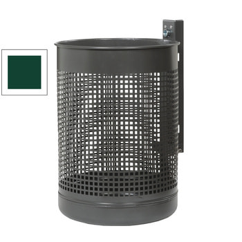 Runder Mülleimer, gelochter Abfallbehälter aus Stahl, 50 l Volumen, 370 mm Durchmesser, moosgrün, Abfallsammler, Papierkorb RAL 6005 Moosgrün
