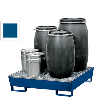 Auffangwanne - Volumen 200 l - Traglast 850 kg - Gitterrost - Staplerschuhe - 285 x 1.240 x 1.210 mm (HxBxT) - enzianblau RAL 5010 Enzianblau
