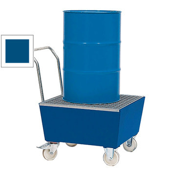 Fahrbare Auffangwanne - 1 x 200 l Fass - Traglast 850 kg - Gitterrost - 1.130 x 1.020 x 815 mm (HxBxT) - enzianblau RAL 5010 Enzianblau